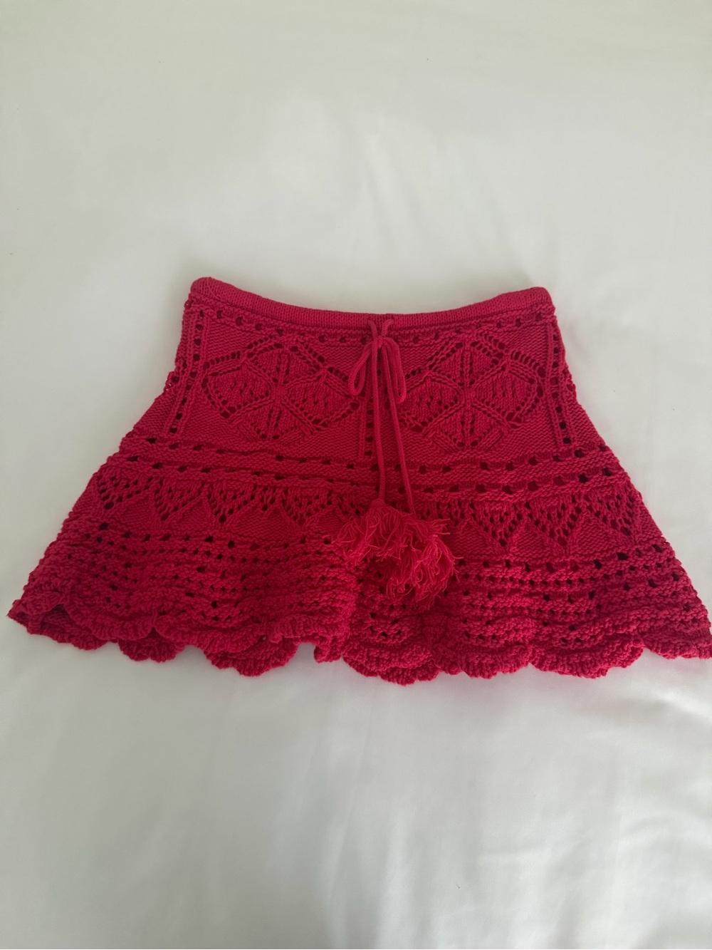 Wild Fable Red Crochet Mini Skirt with Tassel Drawstring